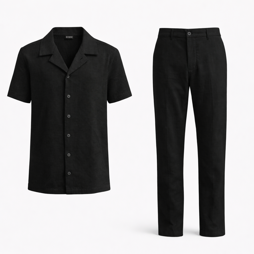 Ensemble homme premium Chemise manches courtes, pantalon élégant, tenue estivale chic et confortable