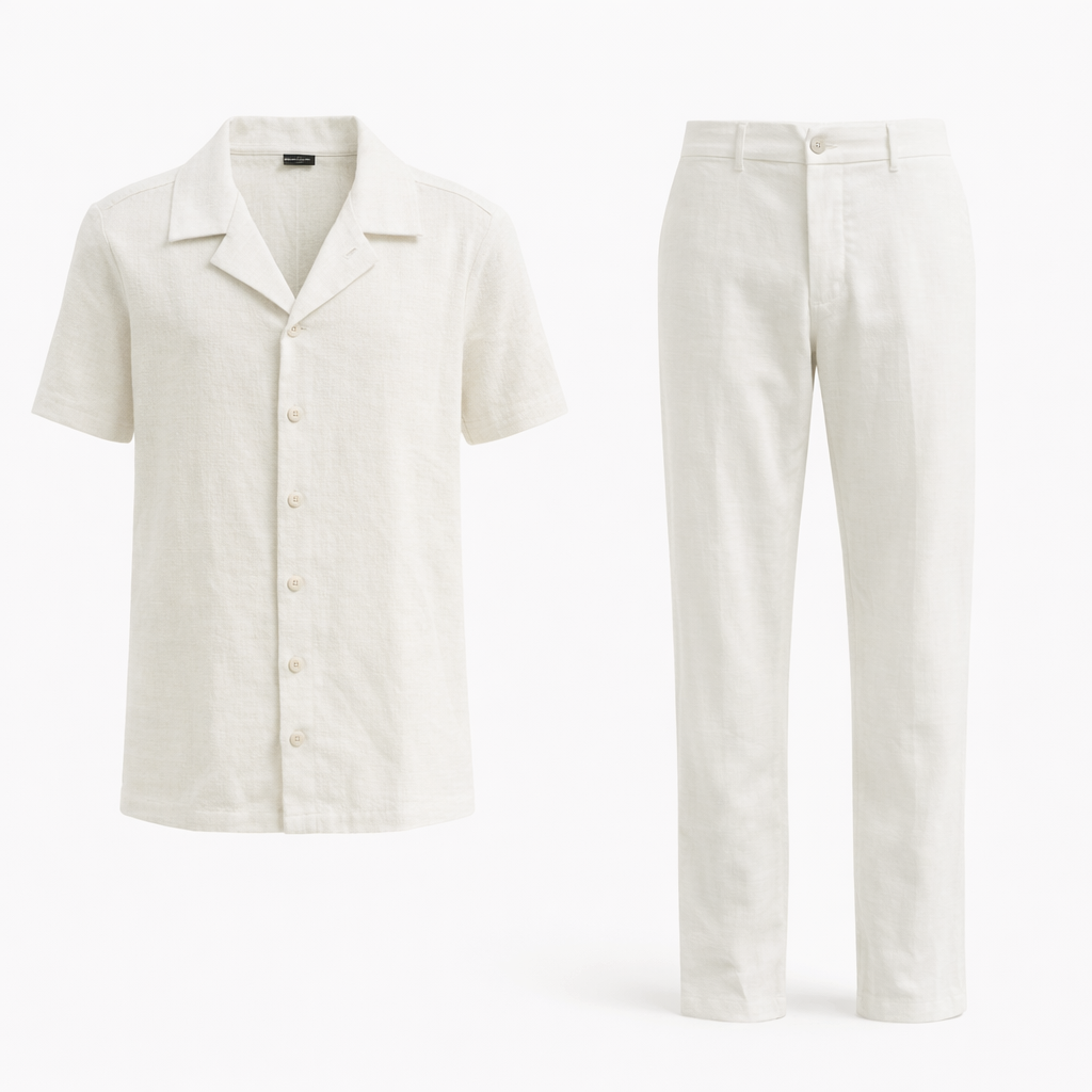 Ensemble homme premium Chemise manches courtes, pantalon élégant, tenue estivale chic et confortable