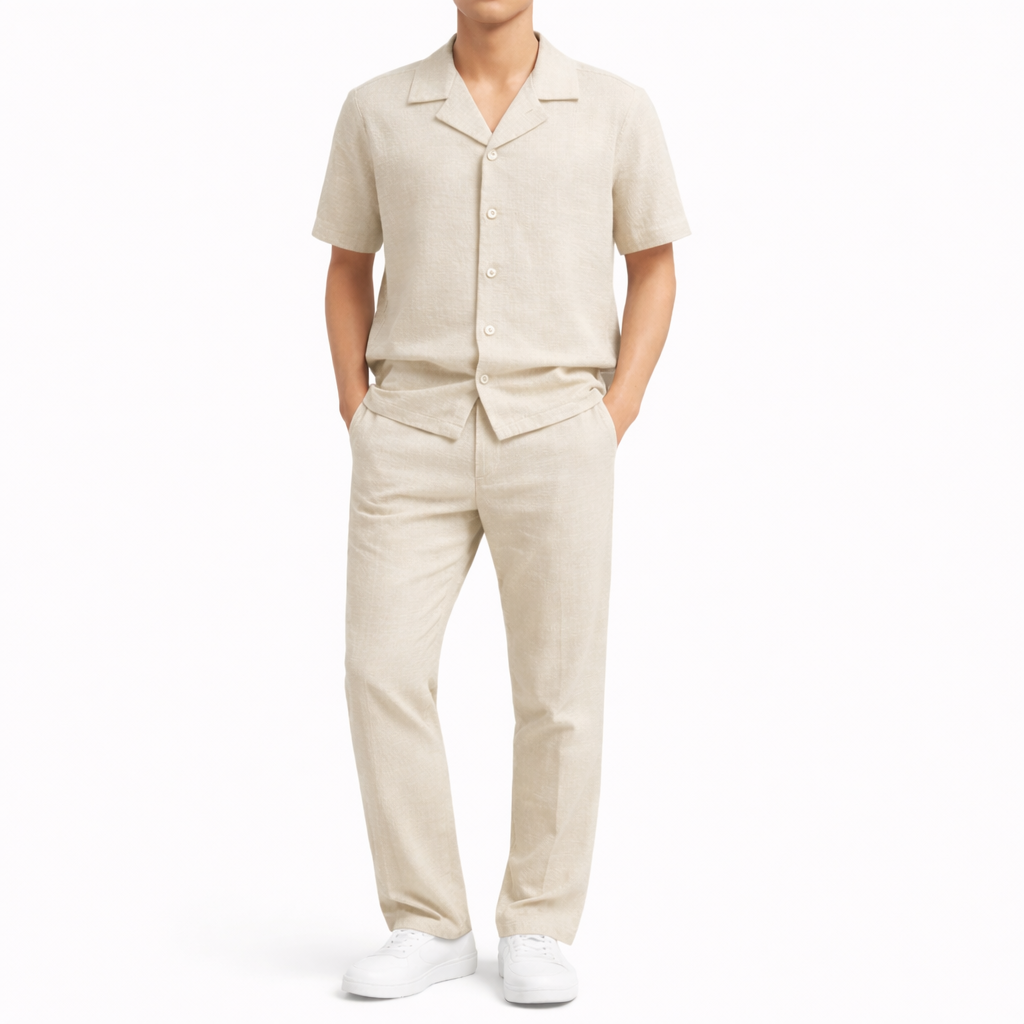Ensemble homme premium Chemise manches courtes, pantalon élégant, tenue estivale chic et confortable