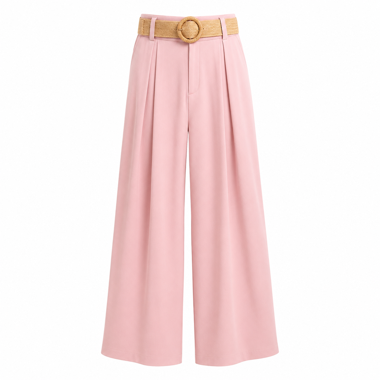 Pantalon Palazzo Femme Taille Unique avec Ceinture Tressée