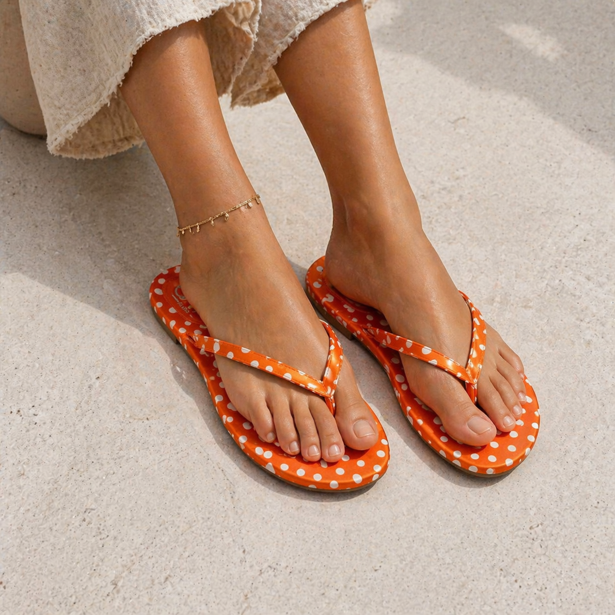 Tongs Plates Femme Motif Pois | Tongs Rétro Chic Rouge Orange Marine | Sandales Été Légères