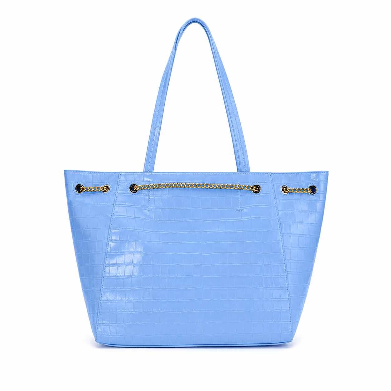 Sac Cabas Bleu Croco Élégant Grand Format avec Détails Chaîne Dorée