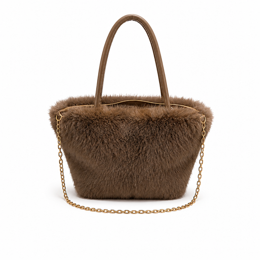 Sac à Main Fourrure Élégant avec Chaîne Dorée