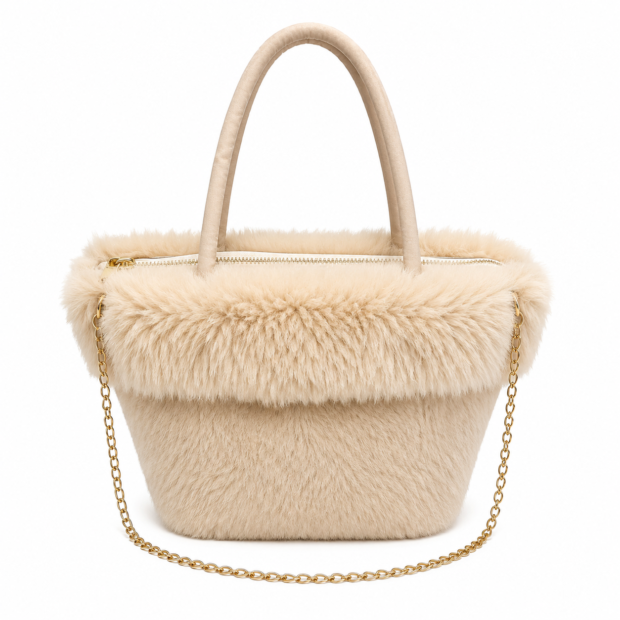 Sac à Main Fourrure Élégant avec Chaîne Dorée
