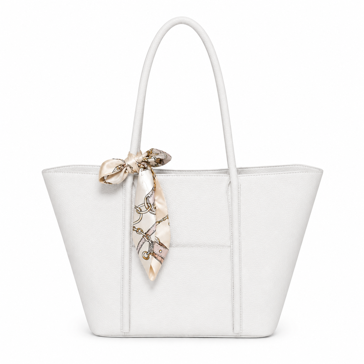 Sac Cabas Blanc Cassé Élégant avec Foulard Satiné