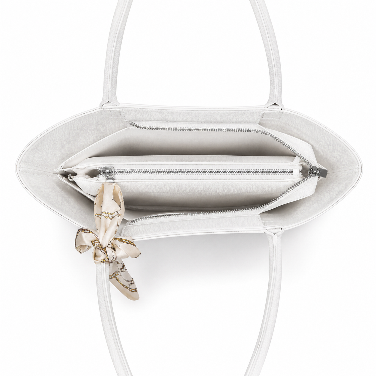 Sac Cabas Blanc Cassé Élégant avec Foulard Satiné