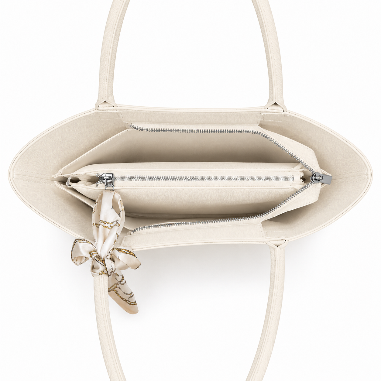 Sac Cabas Blanc Cassé Élégant avec Foulard Satiné