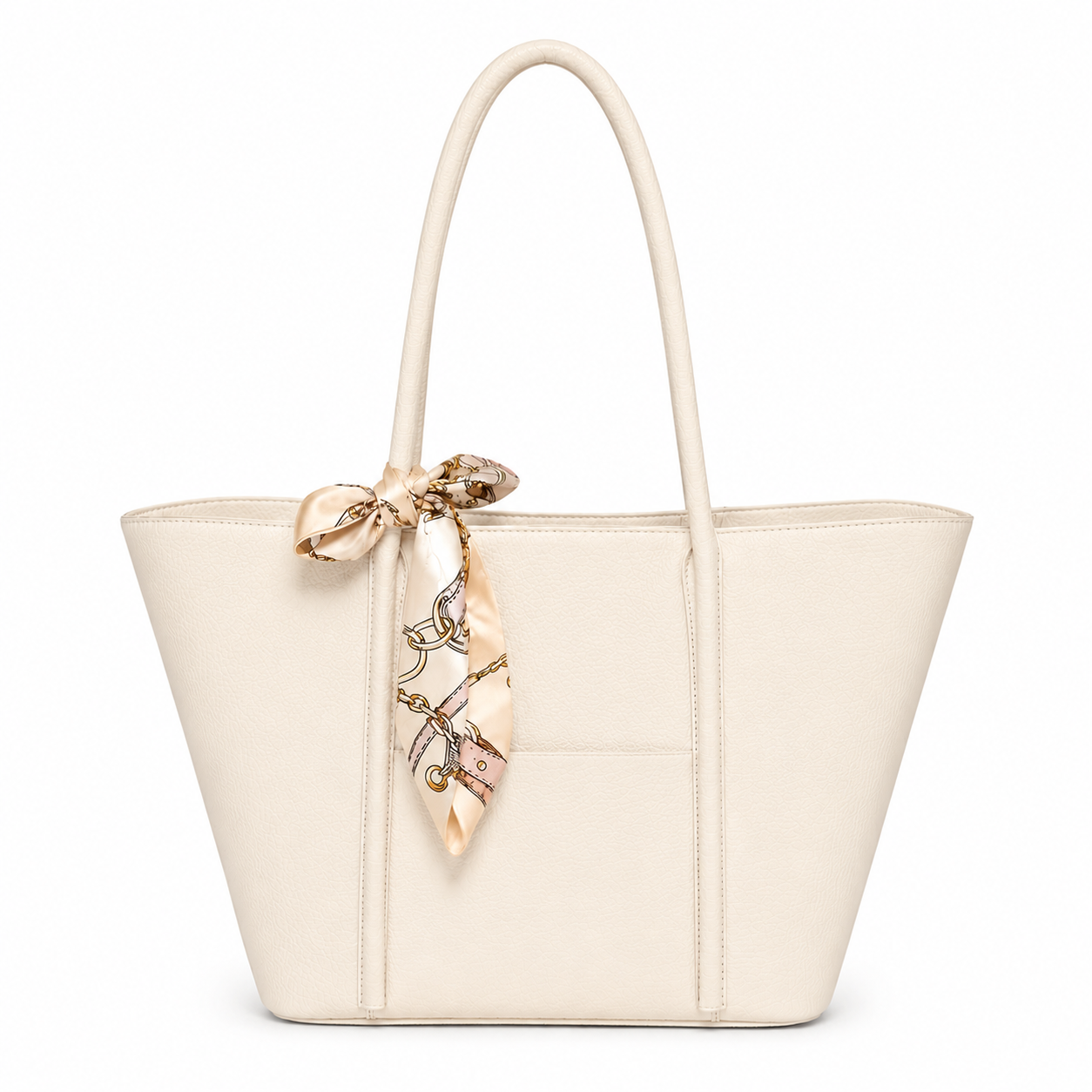 Sac Cabas Blanc Cassé Élégant avec Foulard Satiné