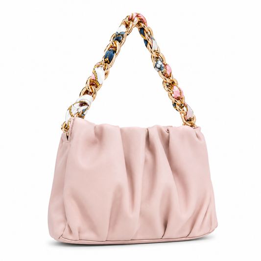 Sac Baguette Chaîne Dorée – Cuir Vegan Rose Poudré