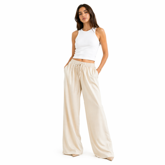 Fließende Palazzo-Hose – Eleganter weiter Schnitt, elastischer Bund