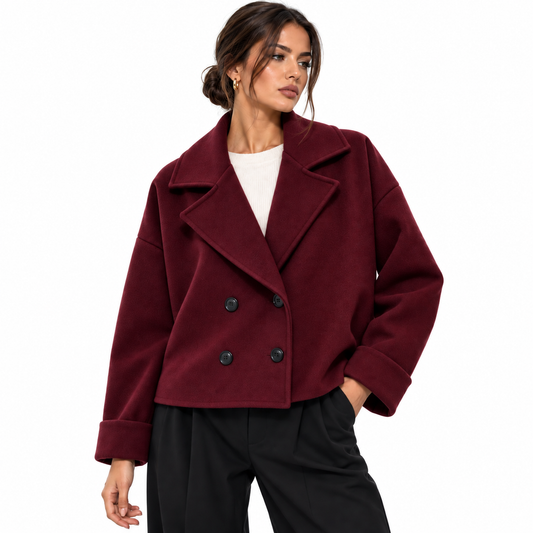 Veste Courte Femme Élégante Oversize à Double Boutonnage et Col Tailleur