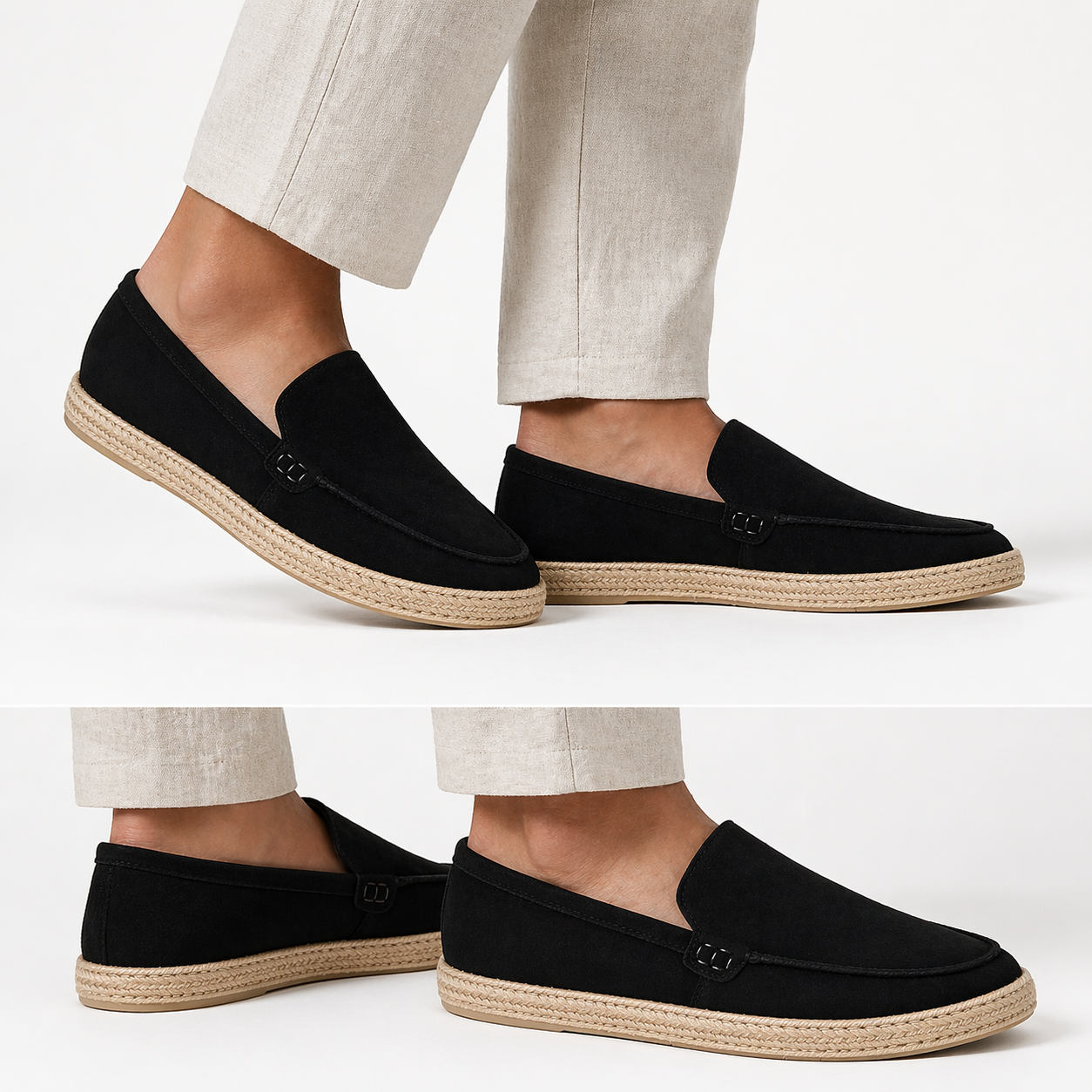 Mocassins Homme Suédine Style Espadrille – Confort Léger Semelle Tressée Été