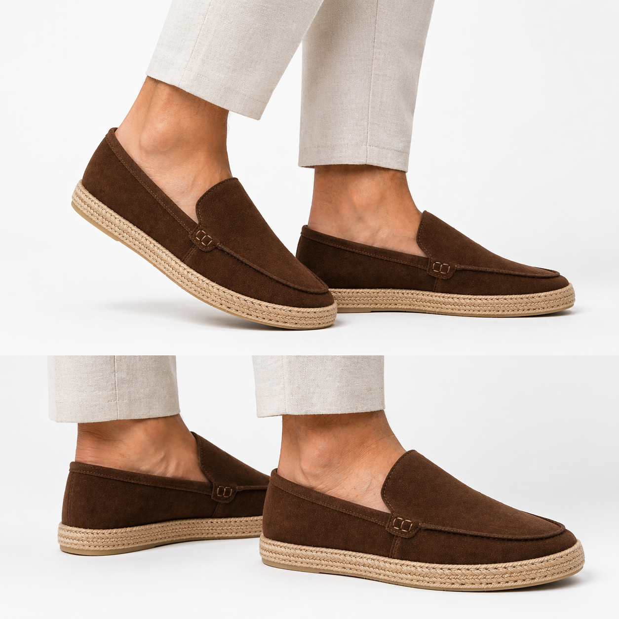 Mocassins Homme Suédine Style Espadrille – Confort Léger Semelle Tressée Été