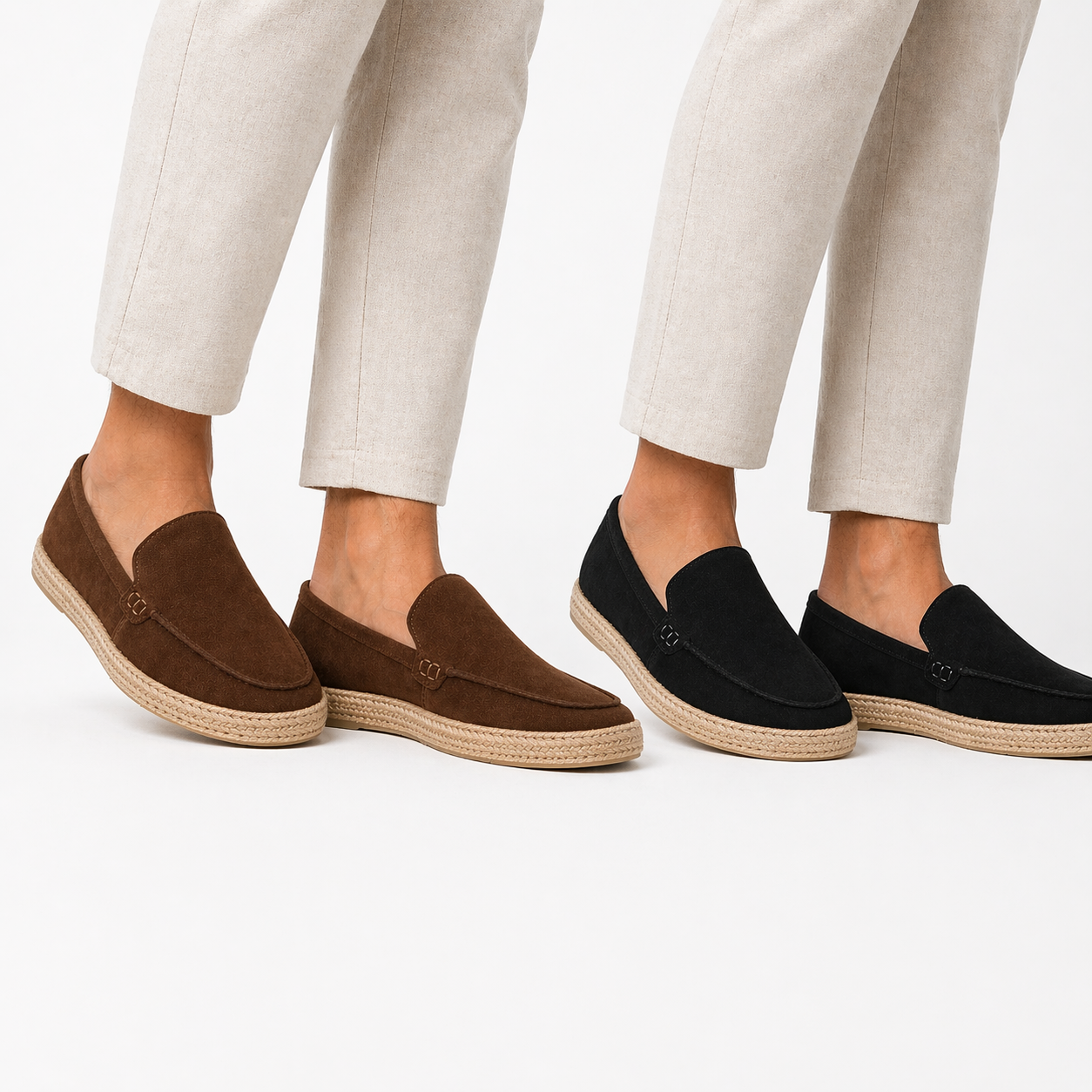 Mocassins Homme Suédine Style Espadrille – Confort Léger Semelle Tressée Été