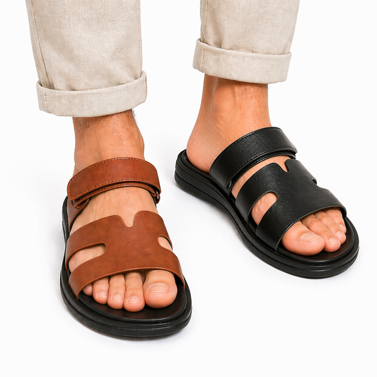 Men's Double-Strap Sandals – Comfort Sole – Black & Brown