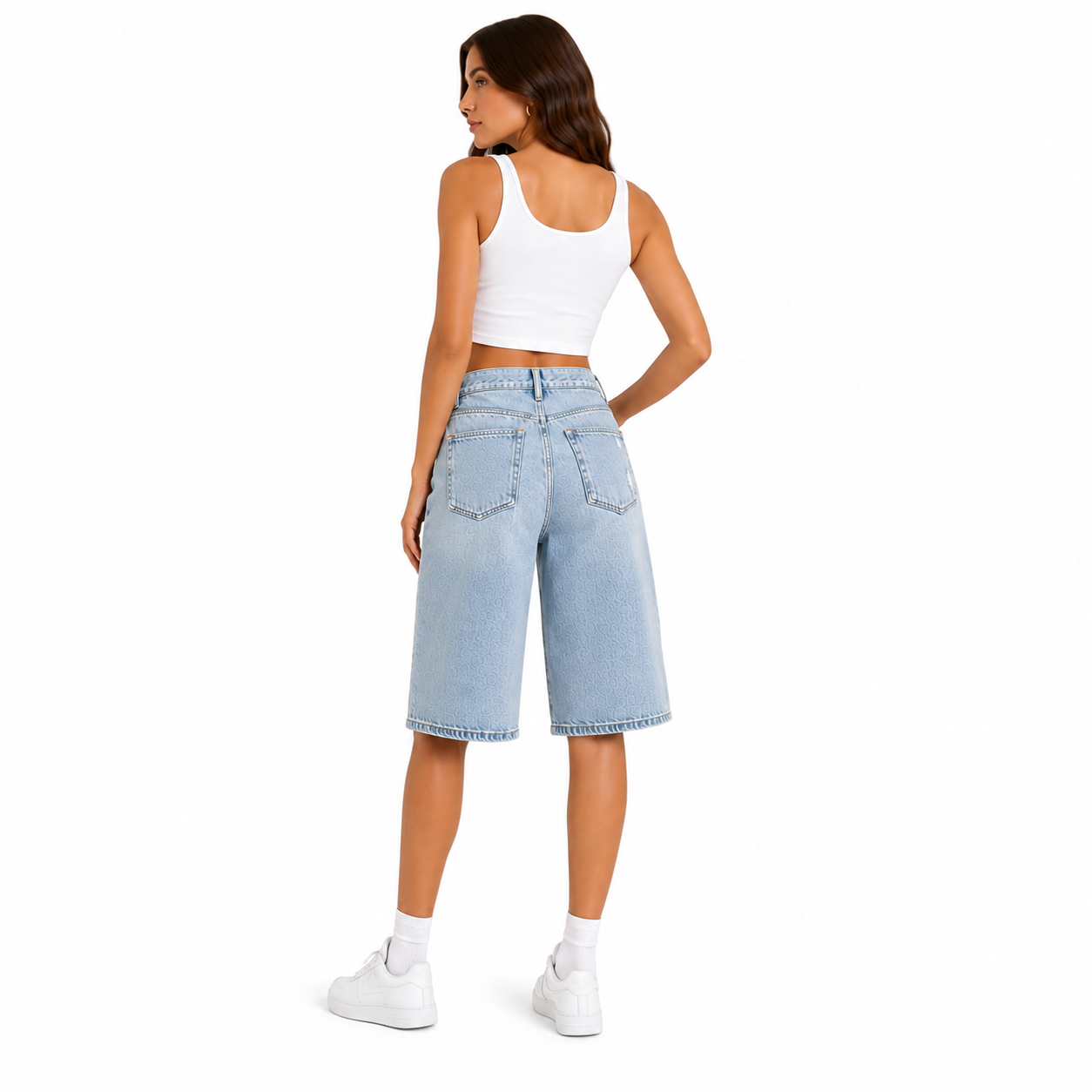 Short Bermuda Jean Oversize Déchiré Bleu Clair Femme