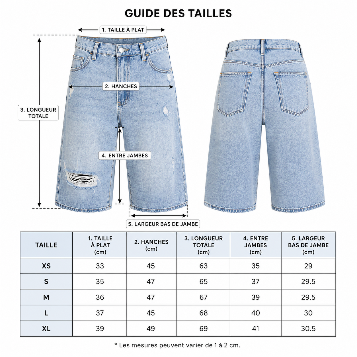 Short Bermuda Jean Oversize Déchiré Bleu Clair Femme
