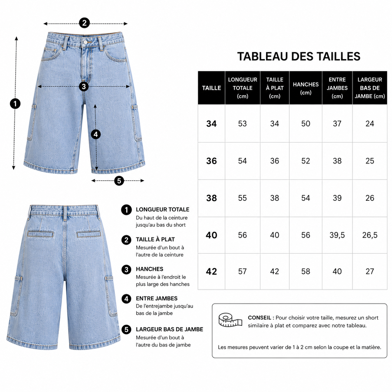 Short Bermuda Jean Cargo Bleu Clair Oversize Femme