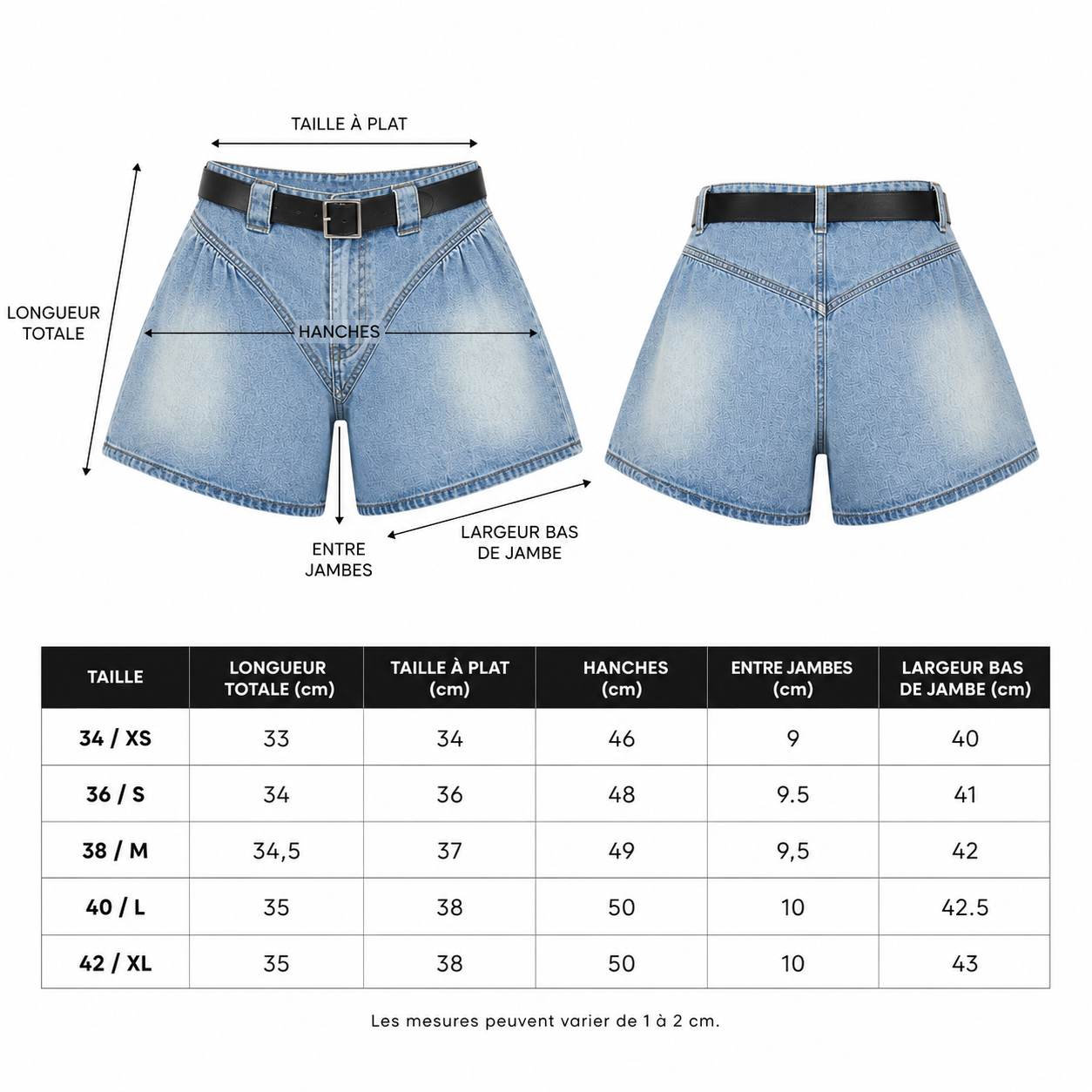 Short en jean oversize femme taille haute avec ceinture – Coupe ballon denim bleu clair
