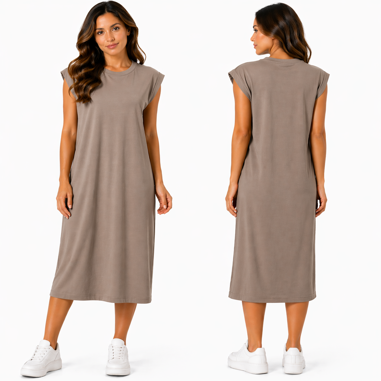 Robe Mi-Longue à Manches Courtes – Multicolore