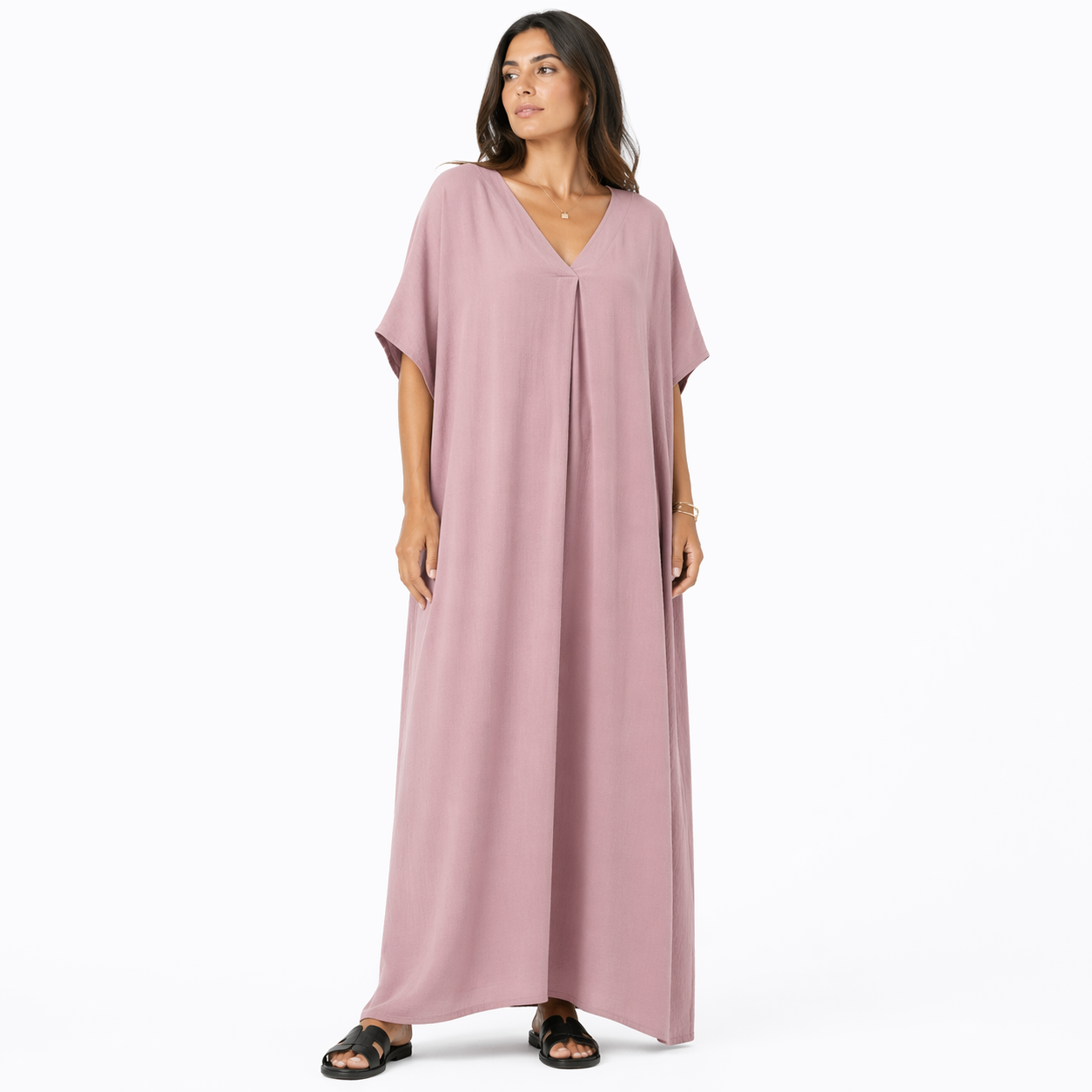 Robe longue oversize fluide col V femme été chic confortable
