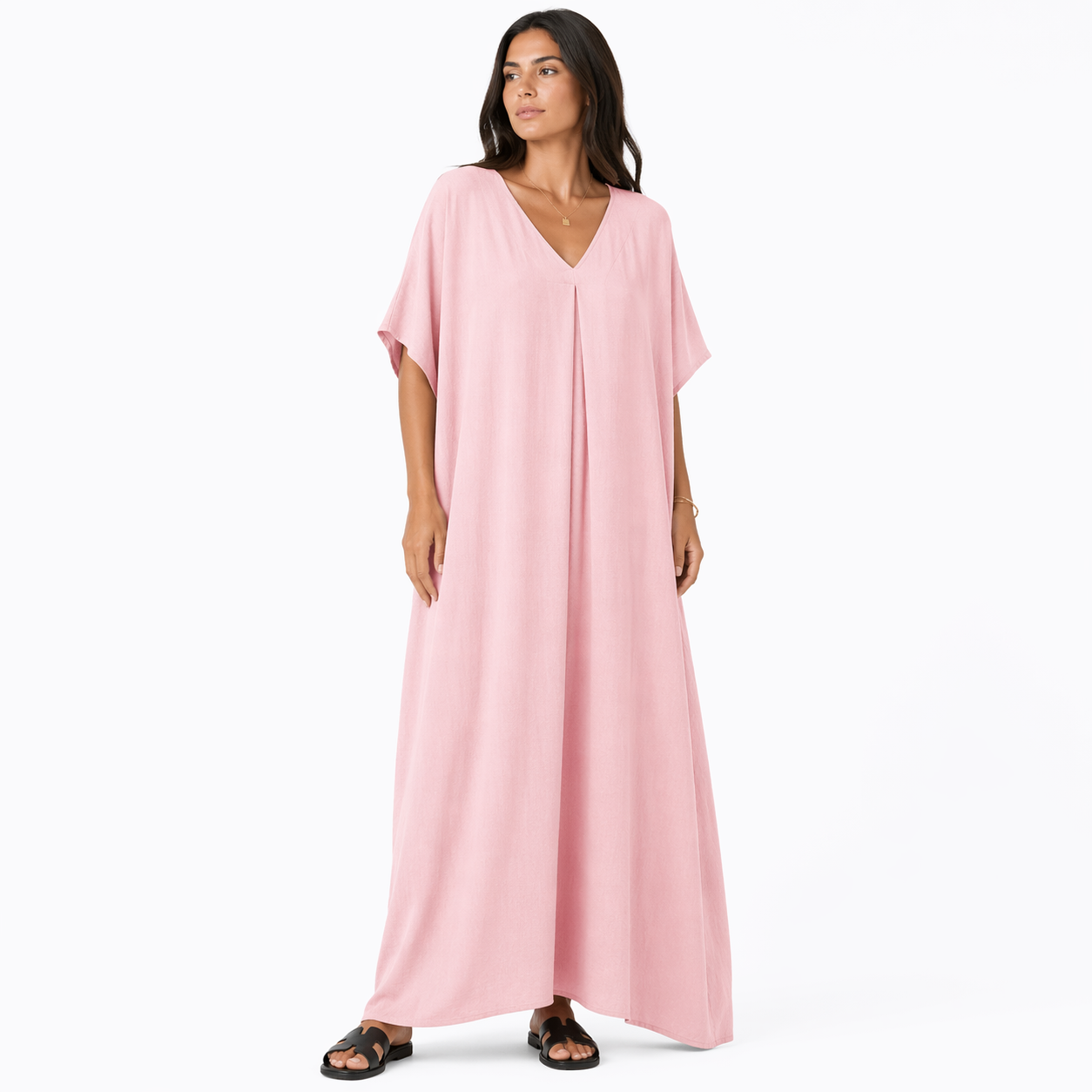 Robe longue oversize fluide col V femme été chic confortable