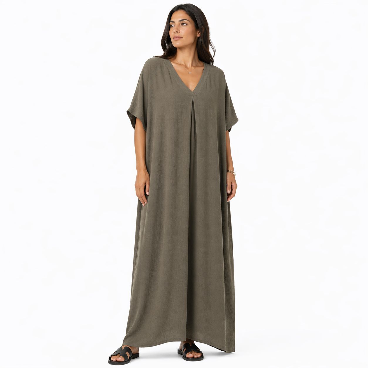 Robe longue oversize fluide col V femme été chic confortable