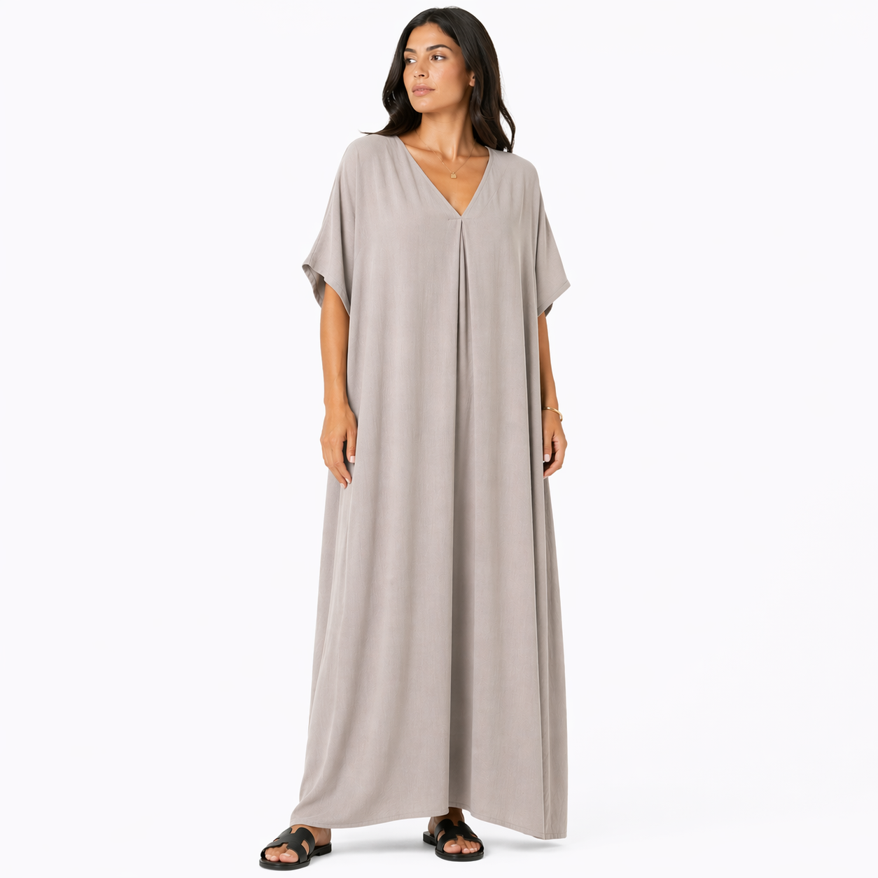 Robe longue oversize fluide col V femme été chic confortable