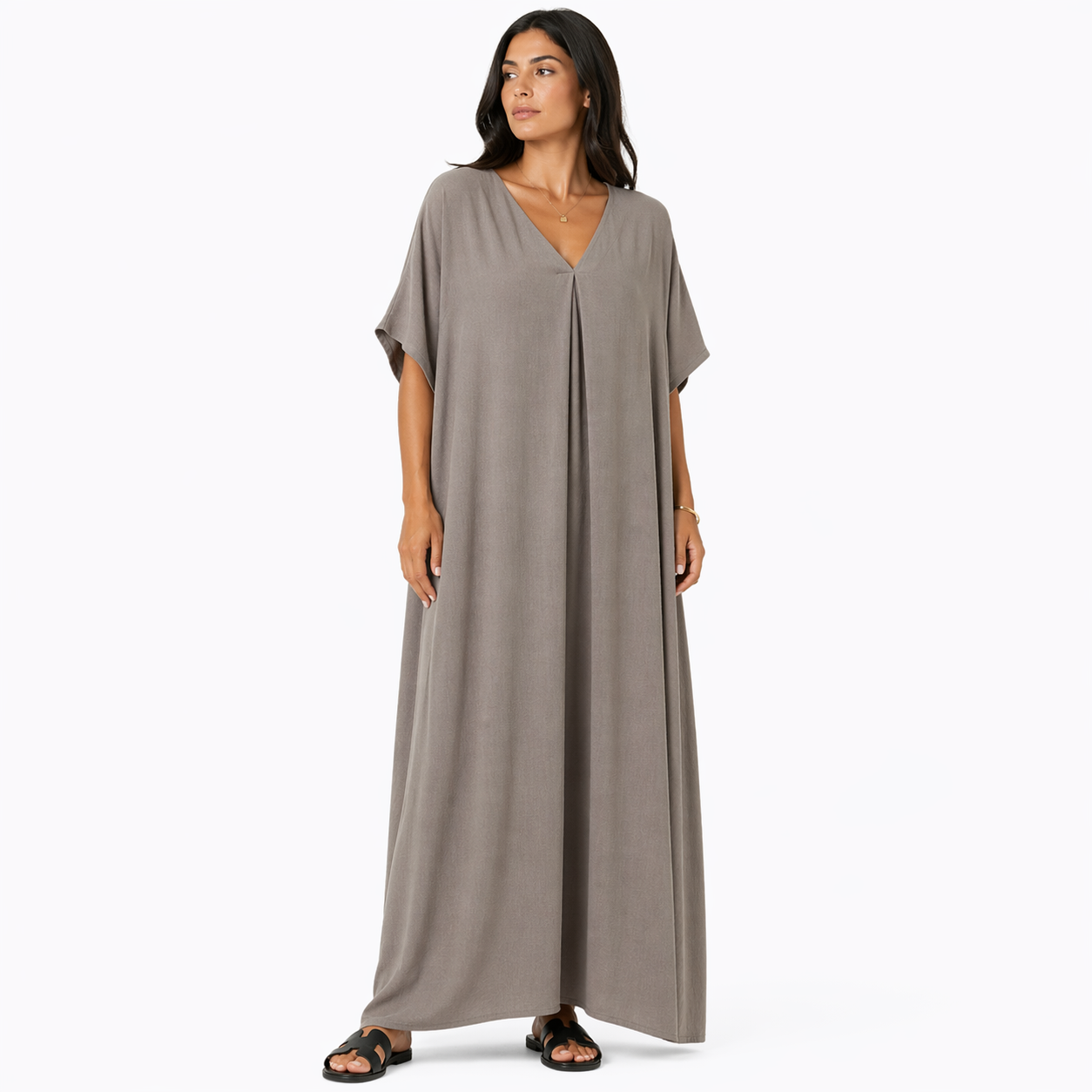Robe longue oversize fluide col V femme été chic confortable