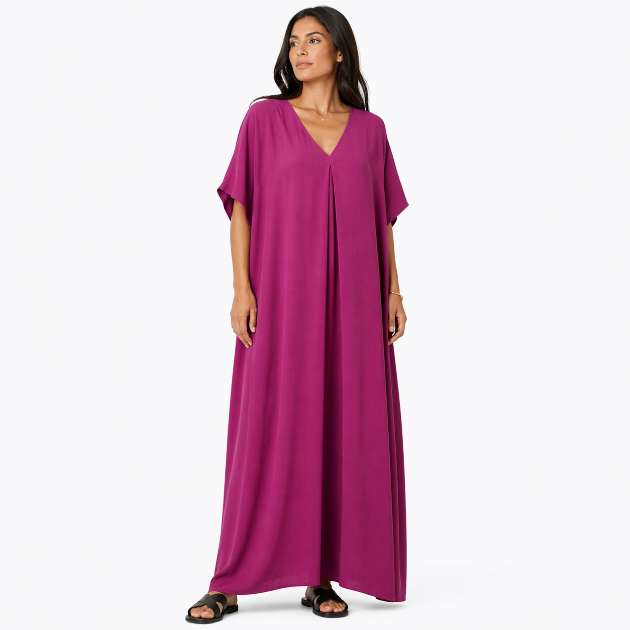Robe longue oversize fluide col V femme été chic confortable