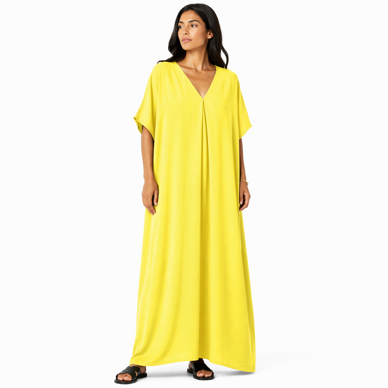 Robe longue oversize fluide col V femme été chic confortable