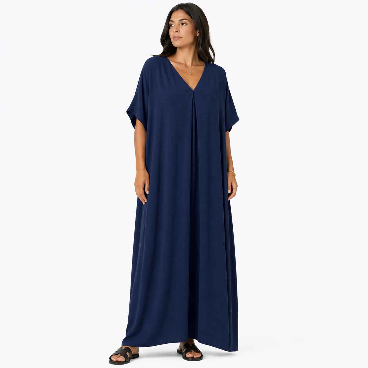 Robe longue oversize fluide col V femme été chic confortable