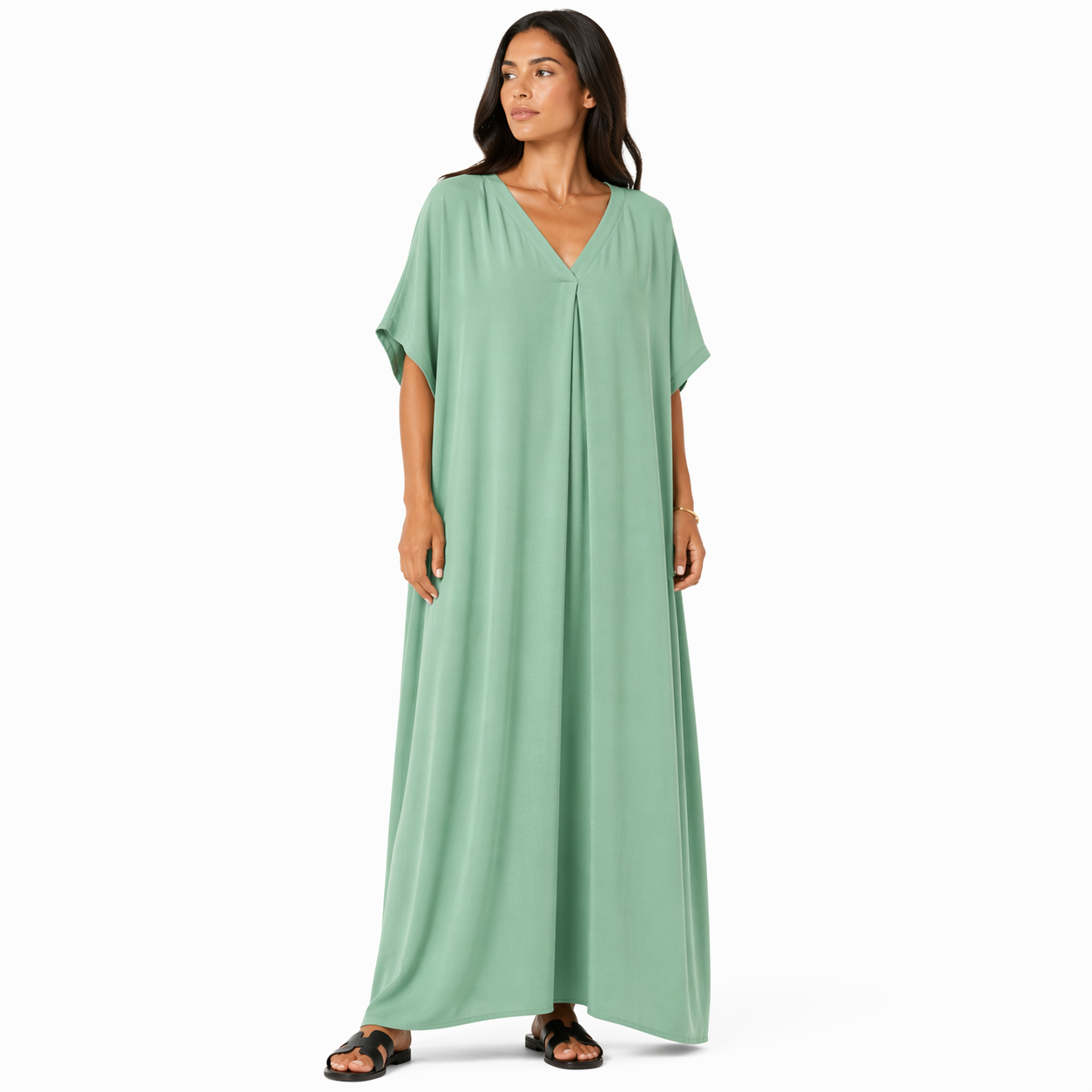 Robe longue oversize fluide col V femme été chic confortable