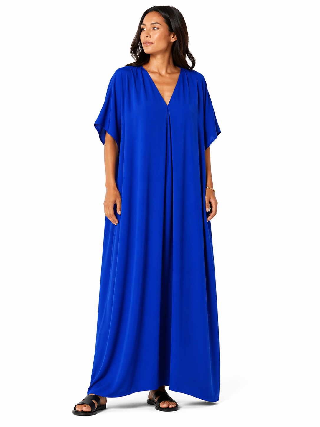 Robe longue oversize fluide col V femme été chic confortable