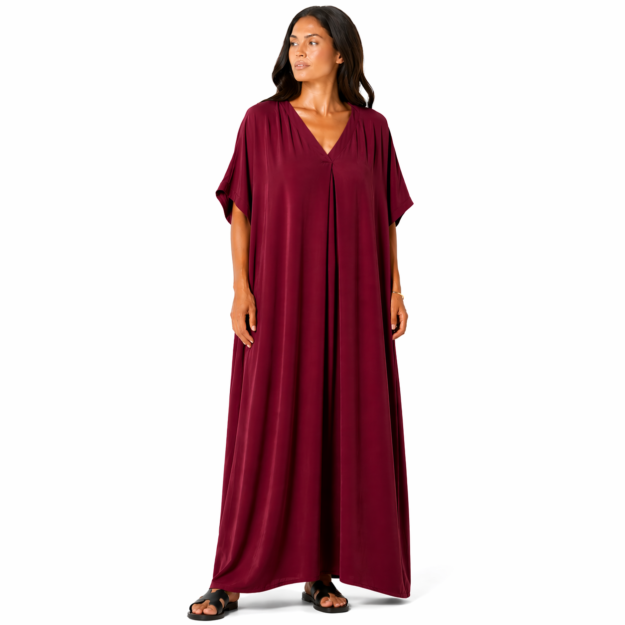 Robe longue oversize fluide col V femme été chic confortable