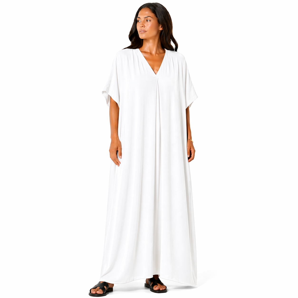 Robe longue oversize fluide col V femme été chic confortable