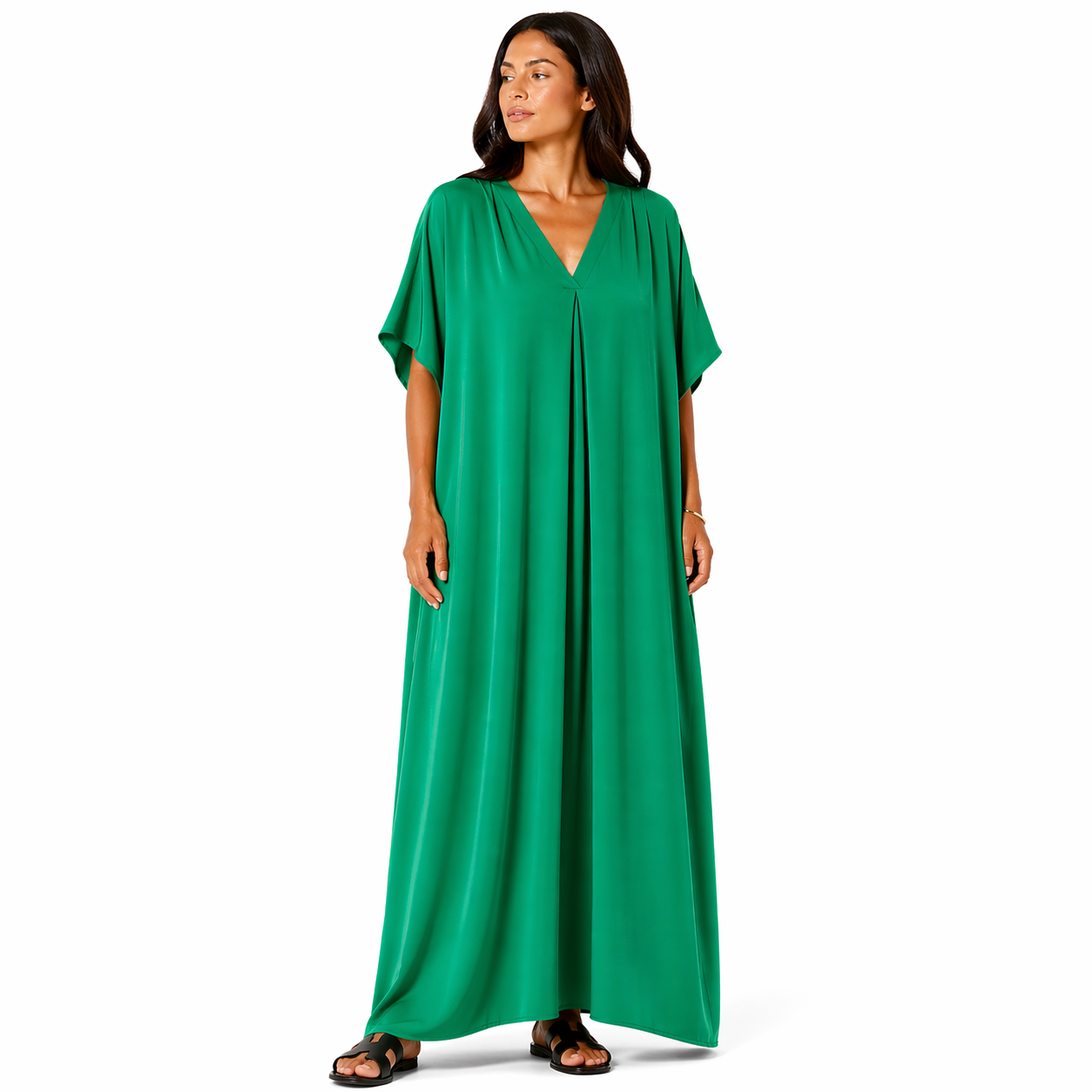 Robe longue oversize fluide col V femme été chic confortable