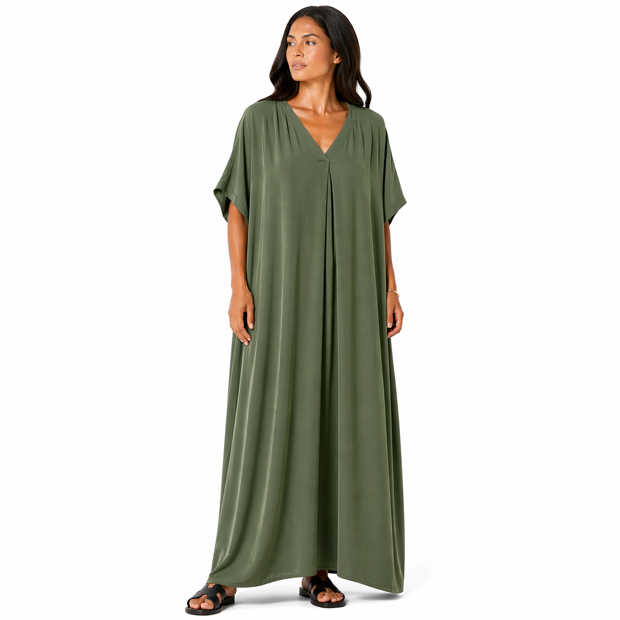 Robe longue oversize fluide col V femme été chic confortable