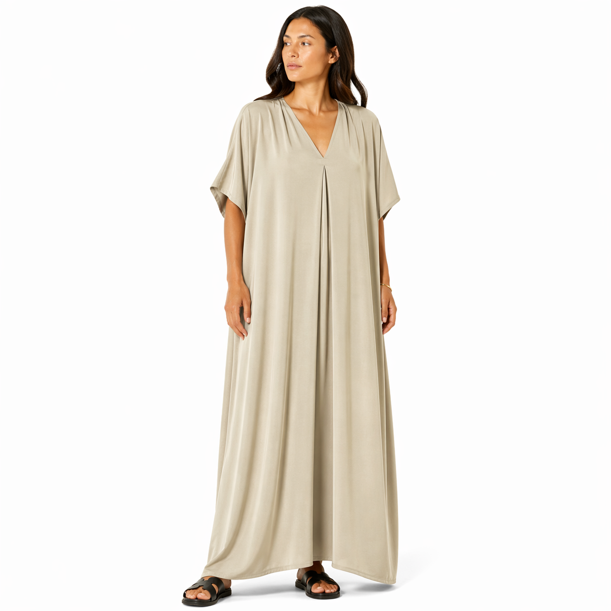 Robe longue oversize fluide col V femme été chic confortable