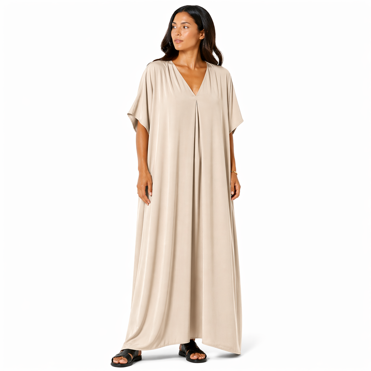 Robe longue oversize fluide col V femme été chic confortable