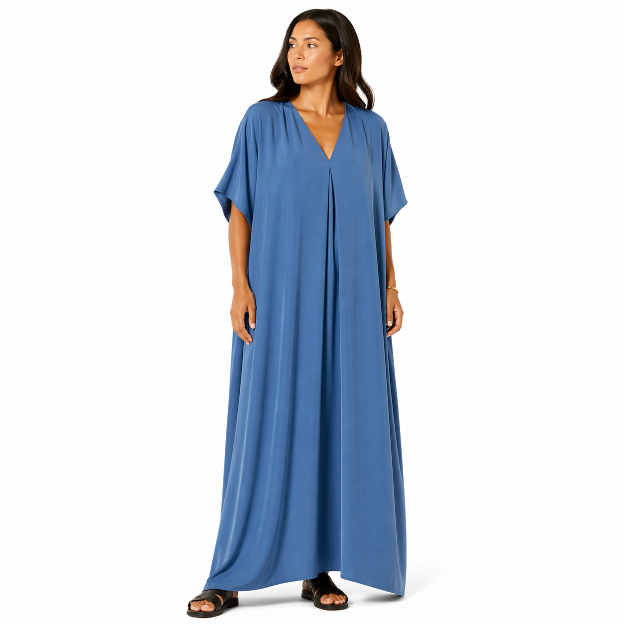 Robe longue oversize fluide col V femme été chic confortable