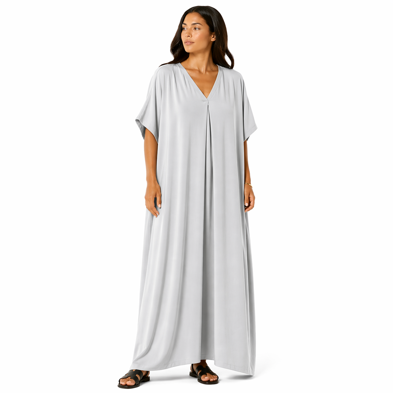 Robe longue oversize fluide col V femme été chic confortable