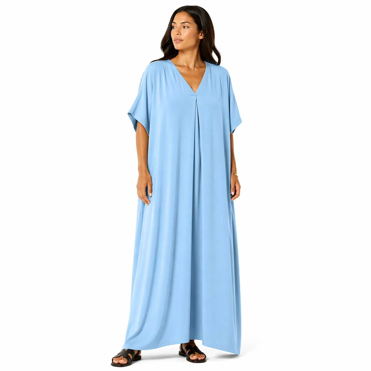 Robe longue oversize fluide col V femme été chic confortable