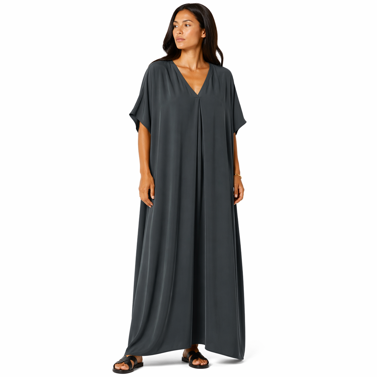 Robe longue oversize fluide col V femme été chic confortable