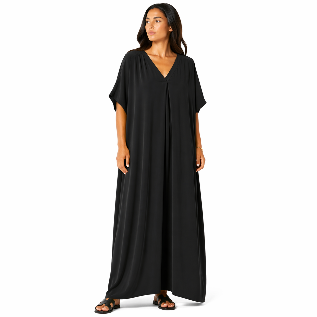 Robe longue oversize fluide col V femme été chic confortable