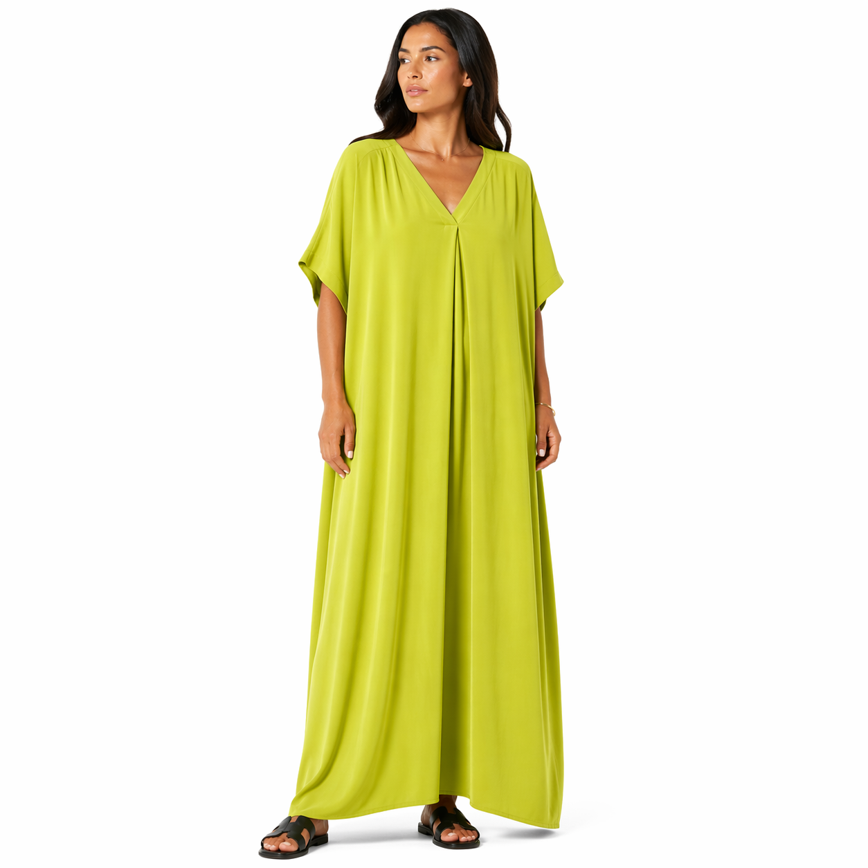Robe longue oversize fluide col V femme été chic confortable