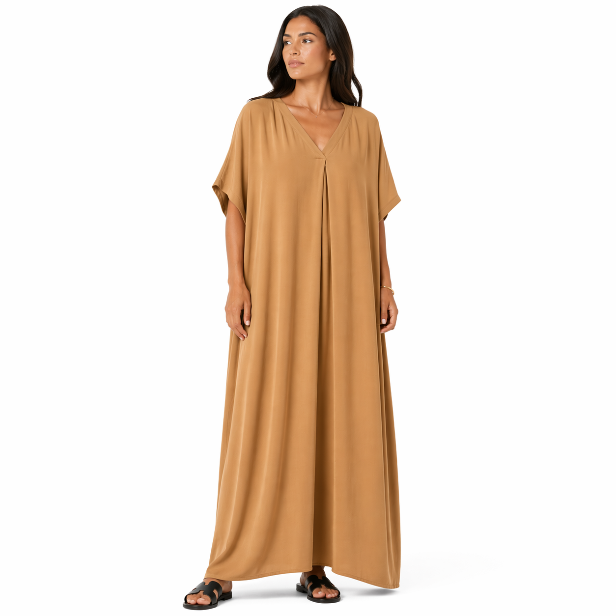 Robe longue oversize fluide col V femme été chic confortable