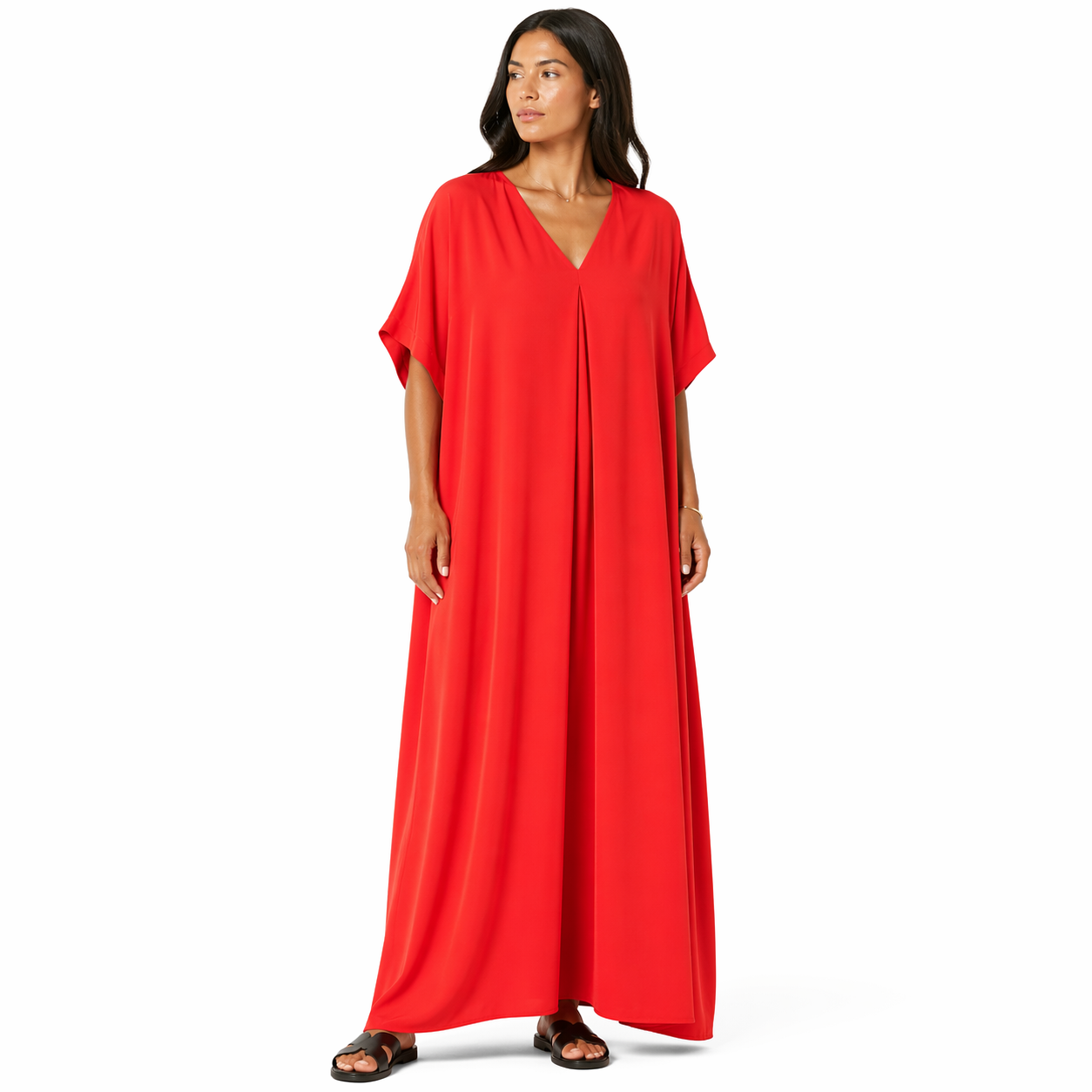 Robe longue oversize fluide col V femme été chic confortable