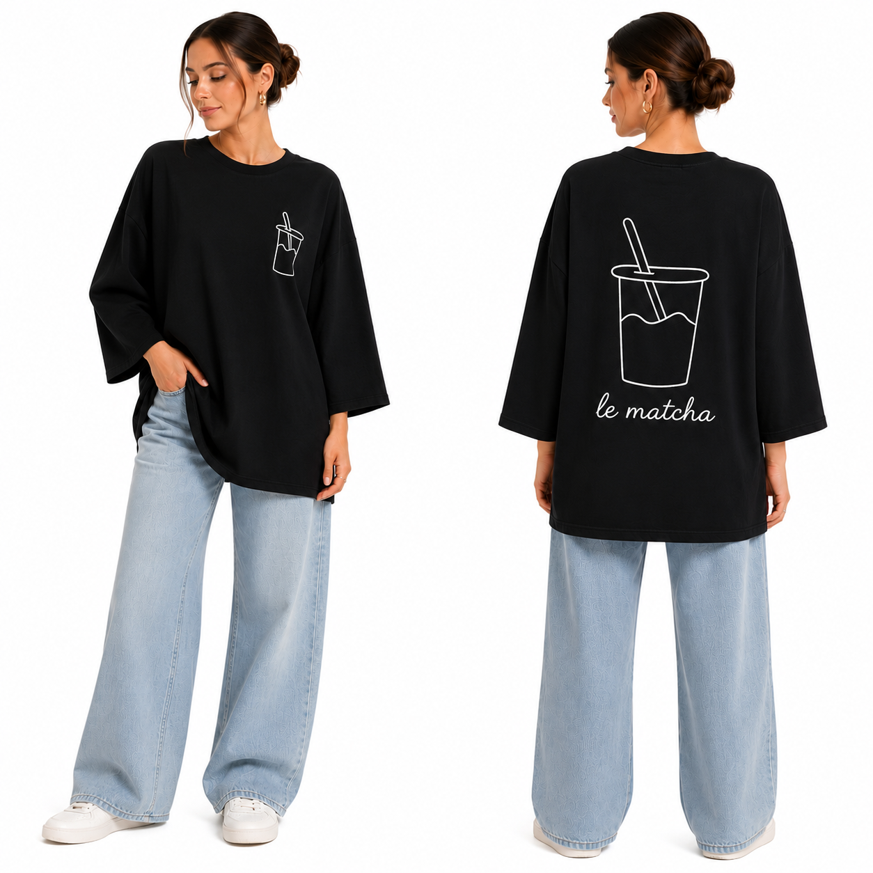 T-shirt oversize "Le Matcha" brodé – Confort & style au quotidien ✨