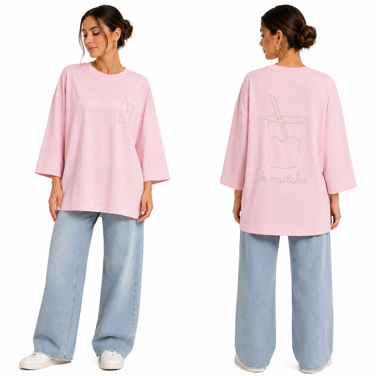 T-shirt oversize "Le Matcha" brodé – Confort & style au quotidien ✨